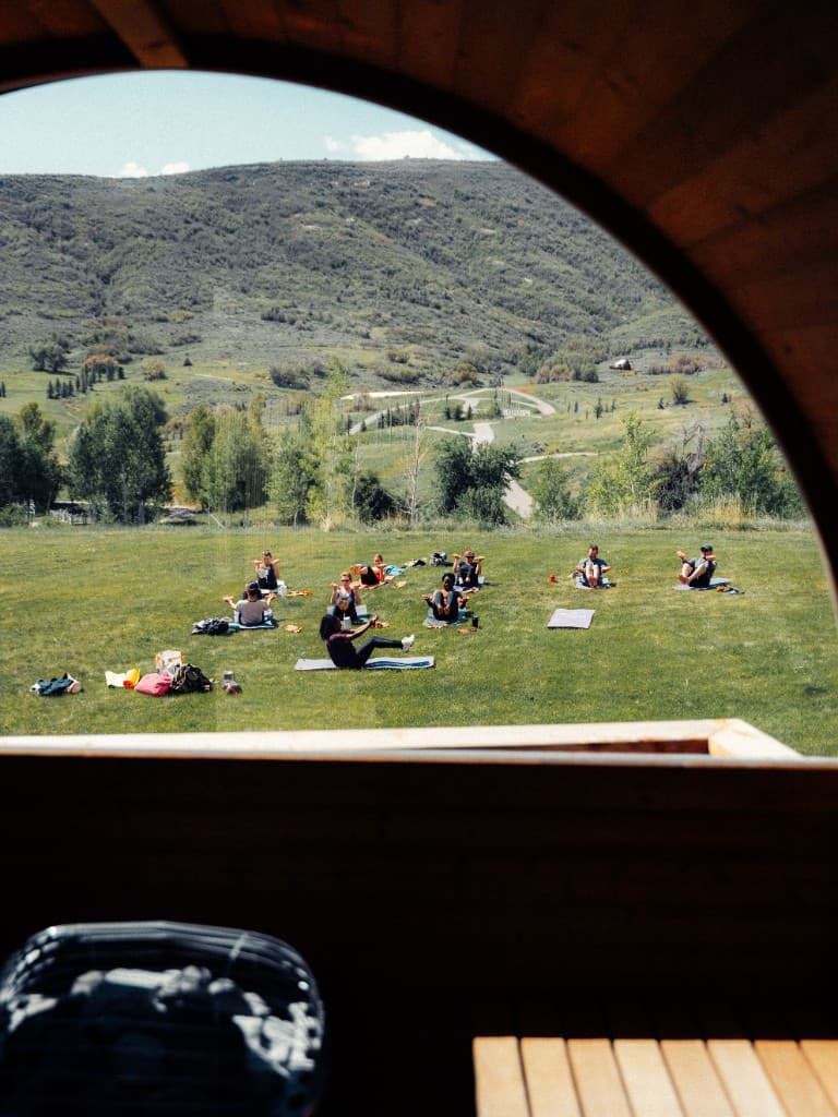 Class with mountain views